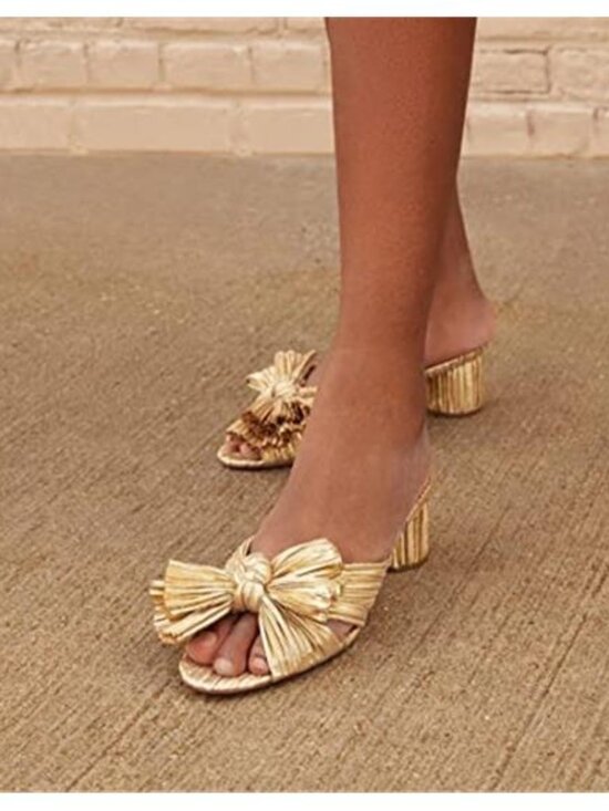 MUCCCUTE Women's Bow Knot Heeled Sandals Ankle Buckle Strap Chunky Heeled - Picture 2 of 7